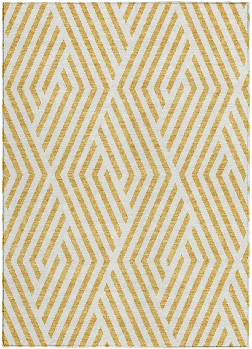 Gold and White Geometric Washable Non Skid Indoor Outdoor Area Rug Photo 4