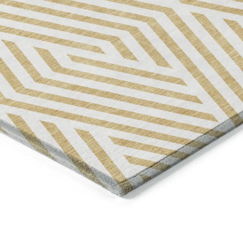 Gold and White Geometric Washable Non Skid Indoor Outdoor Area Rug Photo 7