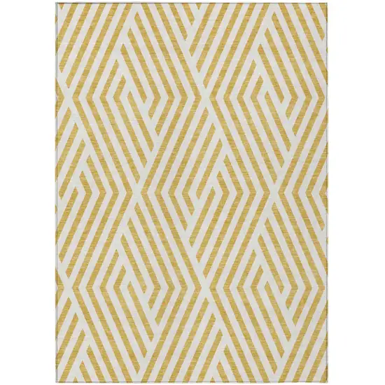 Gold and White Geometric Washable Non Skid Indoor Outdoor Area Rug Photo 2