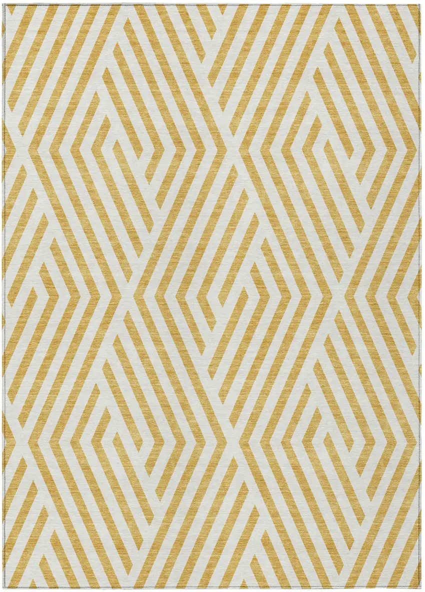 Gold and White Geometric Washable Non Skid Indoor Outdoor Area Rug Photo 2