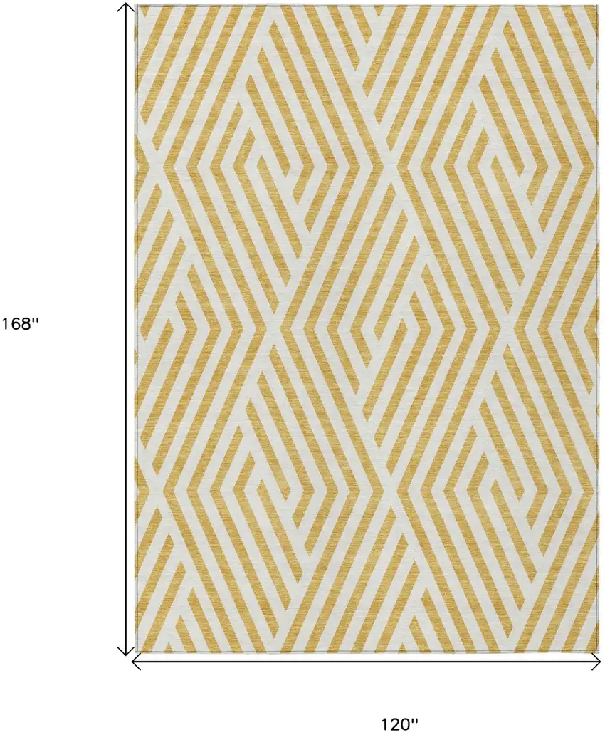Gold and White Geometric Washable Non Skid Indoor Outdoor Area Rug Photo 3
