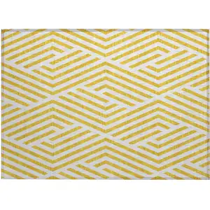 Photo of Gold and White Geometric Washable Non Skid Indoor Outdoor Area Rug