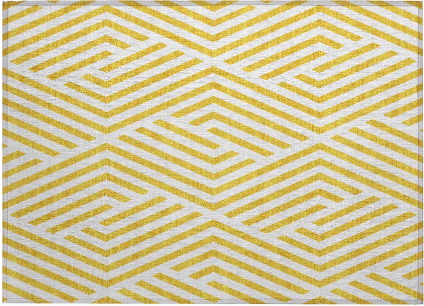 Gold and White Geometric Washable Non Skid Indoor Outdoor Area Rug Photo 2