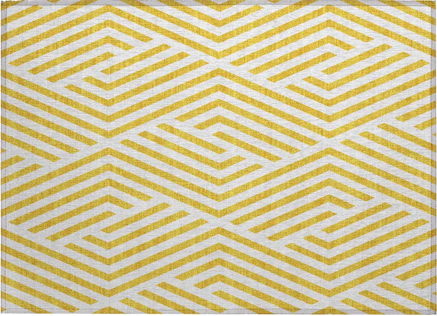 Gold and White Geometric Washable Non Skid Indoor Outdoor Area Rug Photo 2