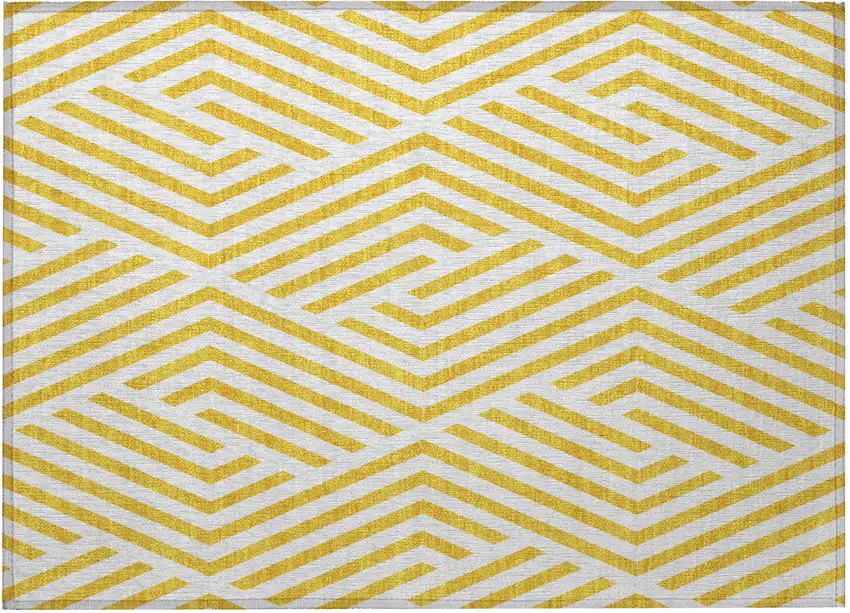 Gold and White Geometric Washable Non Skid Indoor Outdoor Area Rug Photo 5