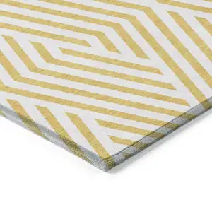 Photo of Gold and White Geometric Washable Non Skid Indoor Outdoor Area Rug