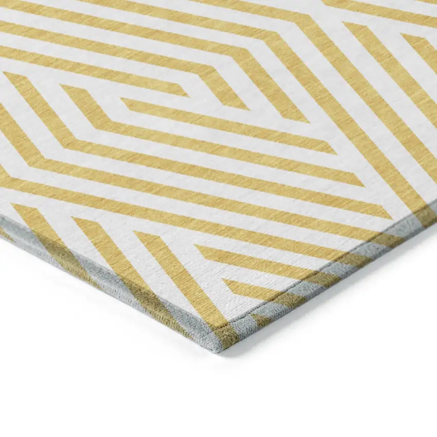 Gold and White Geometric Washable Non Skid Indoor Outdoor Area Rug Photo 7