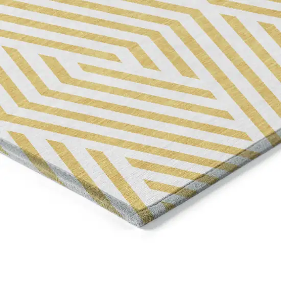 Gold and White Geometric Washable Non Skid Indoor Outdoor Area Rug Photo 6
