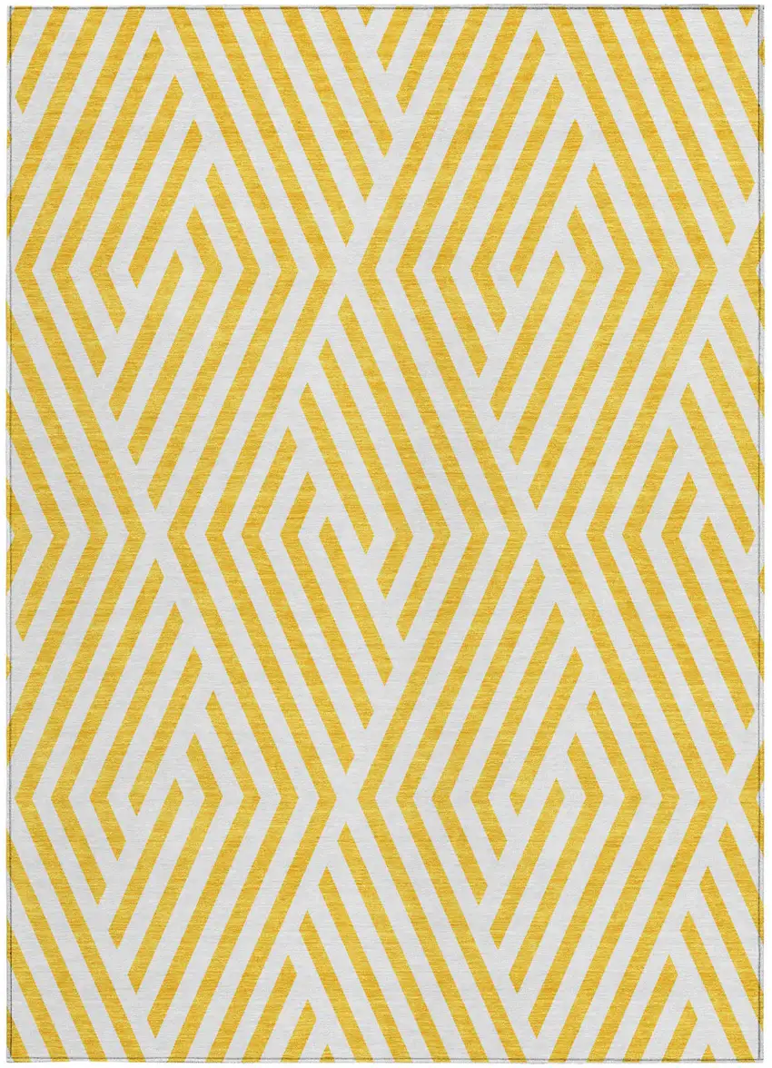 Gold and White Geometric Washable Non Skid Indoor Outdoor Area Rug Photo 4