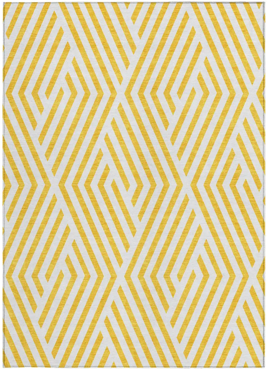 Gold and White Geometric Washable Non Skid Indoor Outdoor Area Rug Photo 5