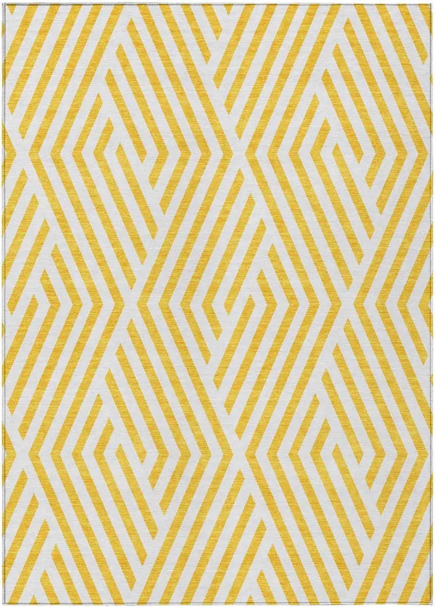 Gold and White Geometric Washable Non Skid Indoor Outdoor Area Rug Photo 2