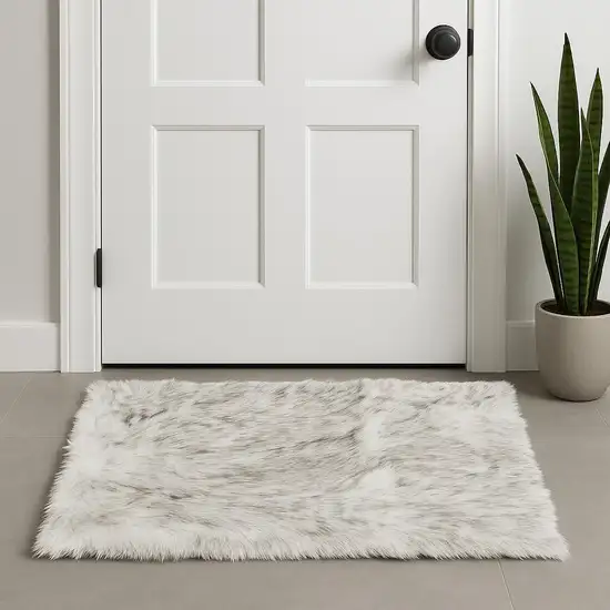Gray And Ivory Faux Fur Area Rug Photo 1