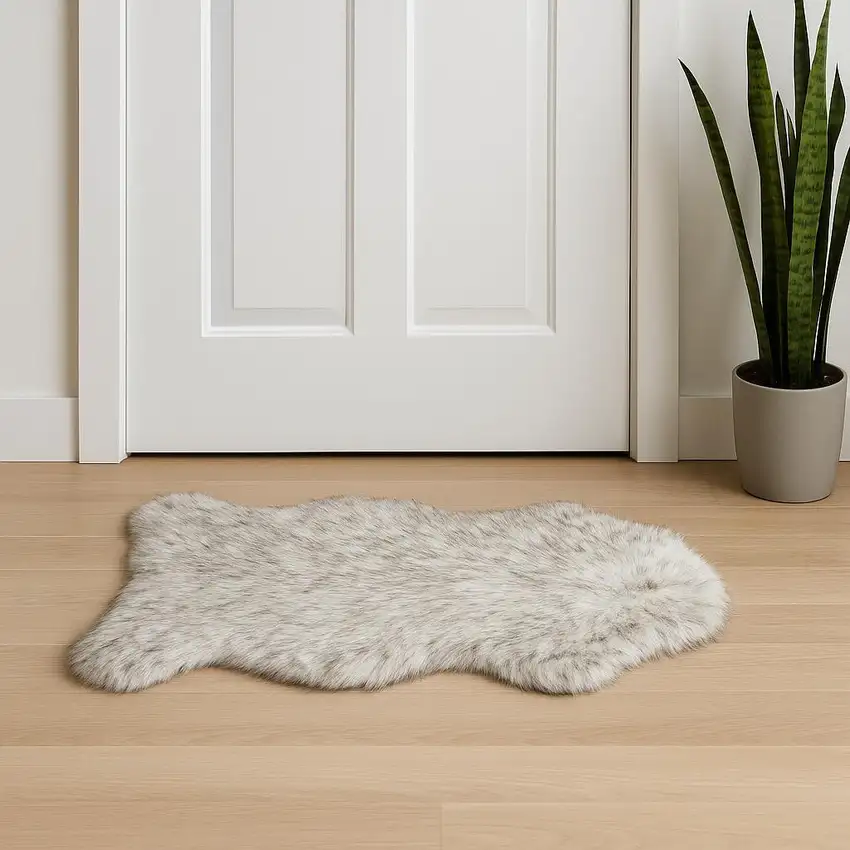 Gray Faux Sheepskin Washable Area Rug Photo 1