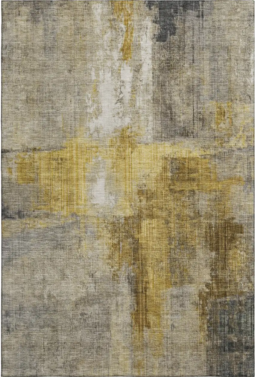 Granite Gray And Gold Abstract Washable Area Rug With UV Protection Photo 3
