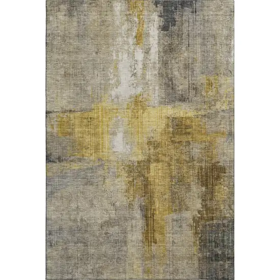 Granite Gray And Gold Abstract Washable Area Rug With UV Protection Photo 3