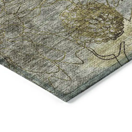 Granite Gray And Gold Floral Washable Indoor Outdoor Area Rug Photo 6
