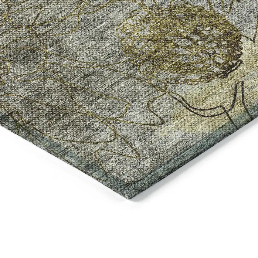 Granite Gray And Gold Floral Washable Indoor Outdoor Area Rug Photo 7