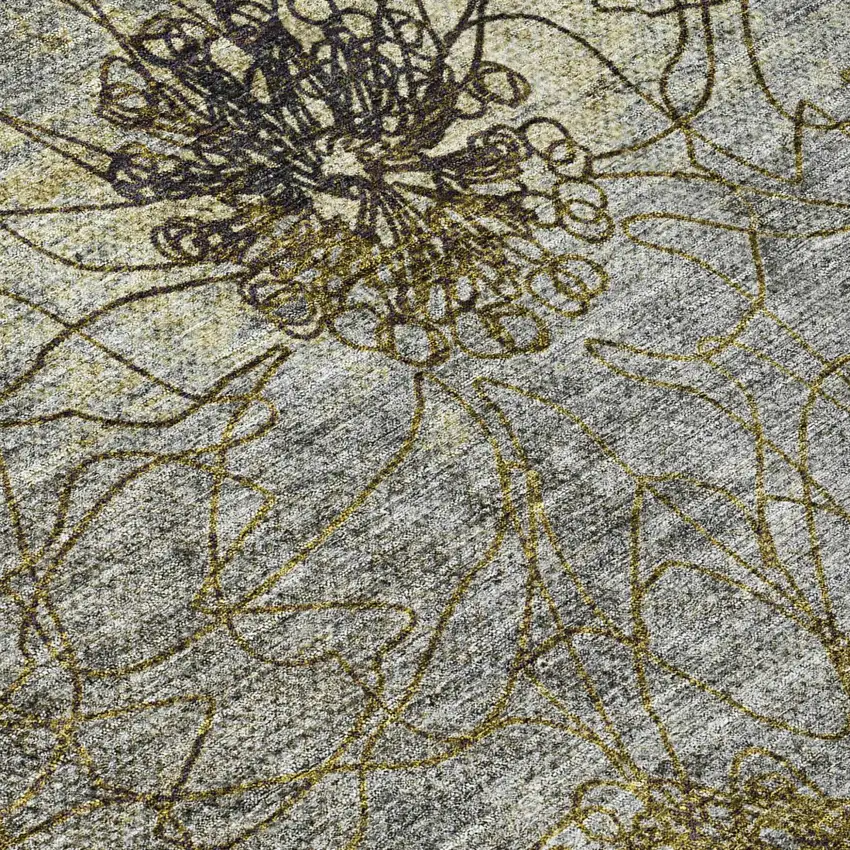 Granite Gray And Gold Floral Washable Indoor Outdoor Area Rug Photo 8