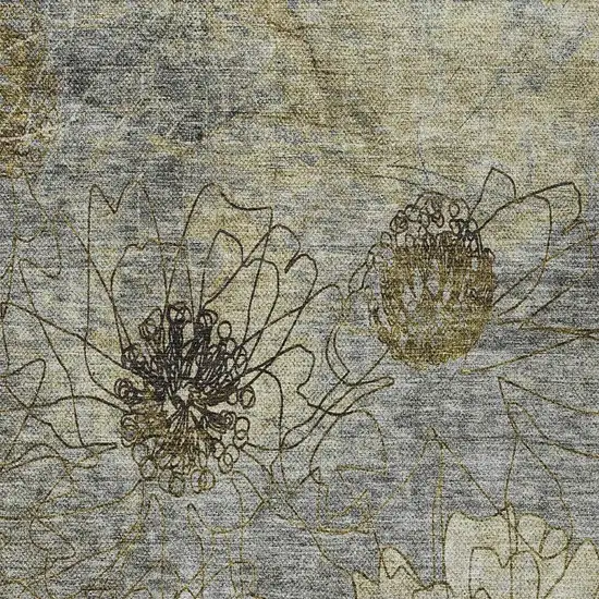 Granite Gray And Gold Floral Washable Indoor Outdoor Area Rug Photo 2