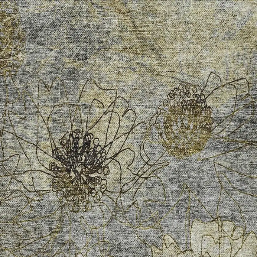 Granite Gray And Gold Floral Washable Indoor Outdoor Area Rug Photo 2