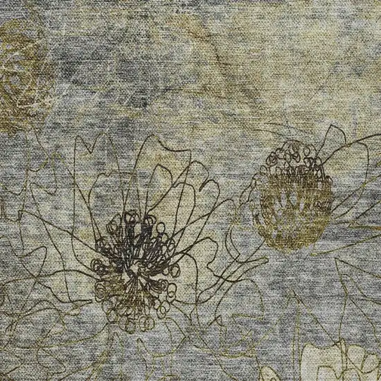 Granite Gray And Gold Floral Washable Indoor Outdoor Area Rug Photo 7