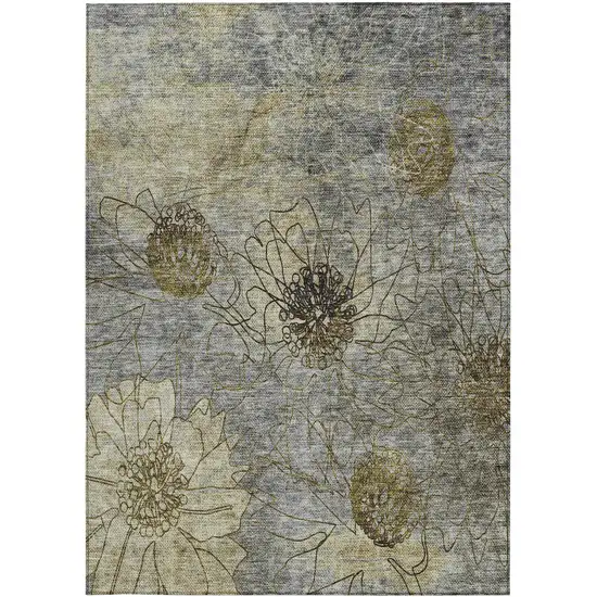 Granite Gray And Gold Floral Washable Indoor Outdoor Area Rug Photo 5
