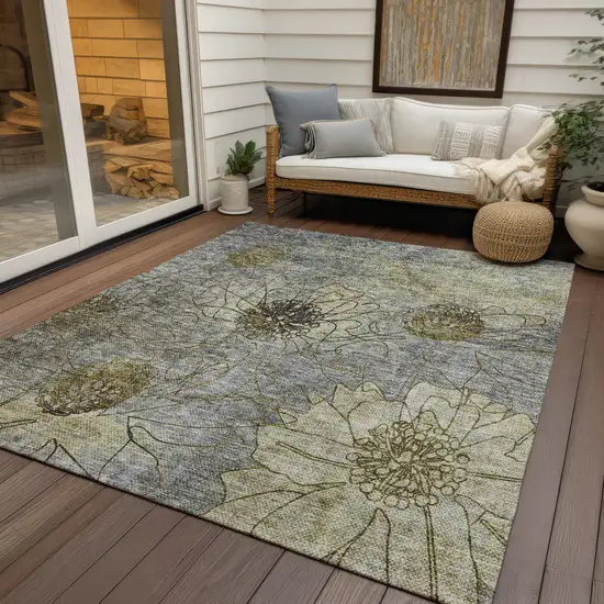 Granite Gray And Gold Floral Washable Indoor Outdoor Area Rug Photo 9