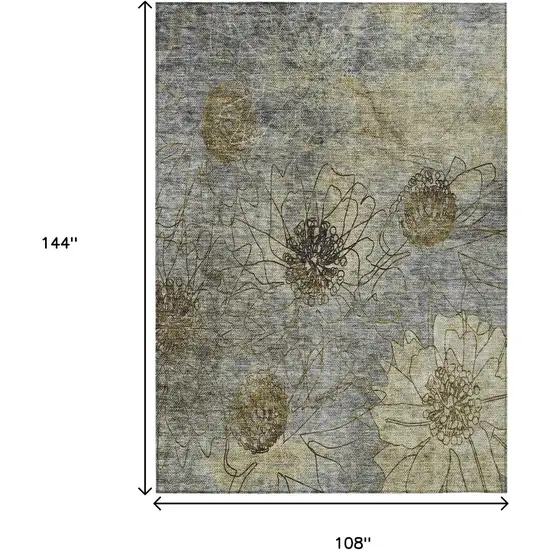 Granite Gray And Gold Floral Washable Indoor Outdoor Area Rug Photo 3