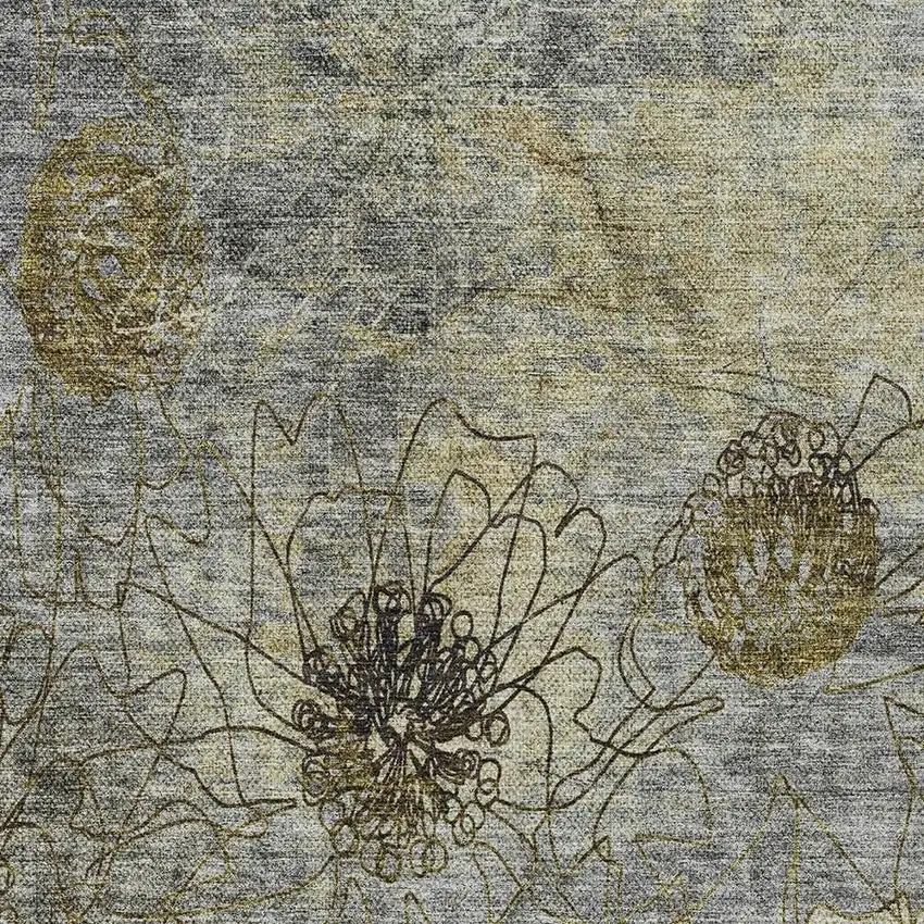 Granite Gray And Gold Floral Washable Indoor Outdoor Area Rug Photo 4