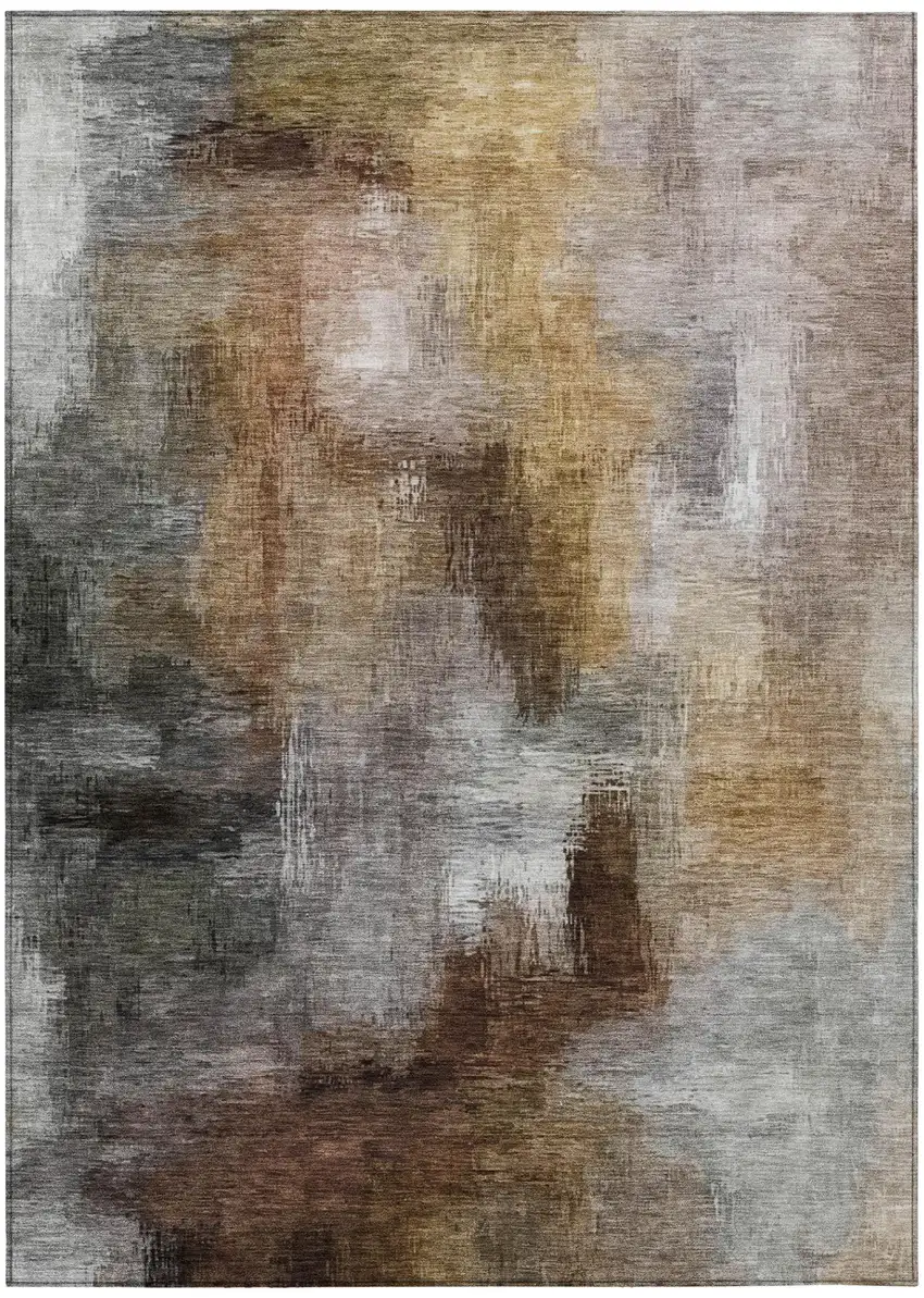 Granite Gray And Gray Abstract Washable Indoor Outdoor Area Rug Photo 2