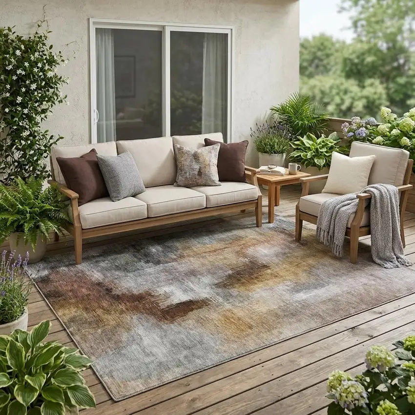 Granite Gray And Gray Abstract Washable Indoor Outdoor Area Rug Photo 1