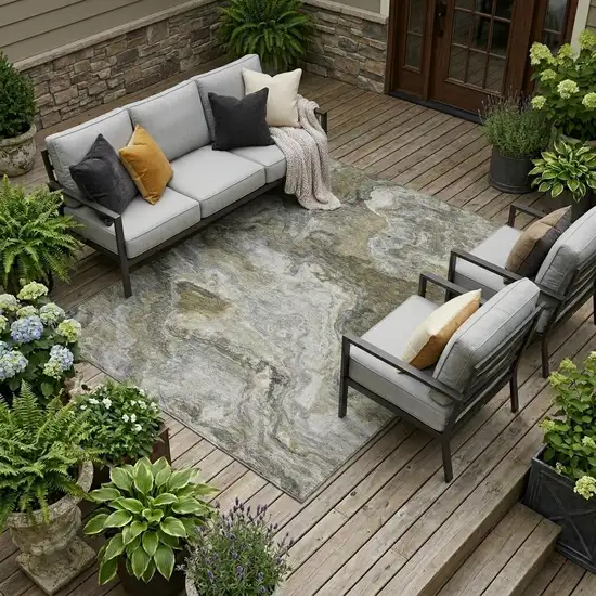 Granite Gray And Gray Abstract Washable Indoor Outdoor Area Rug Photo 1