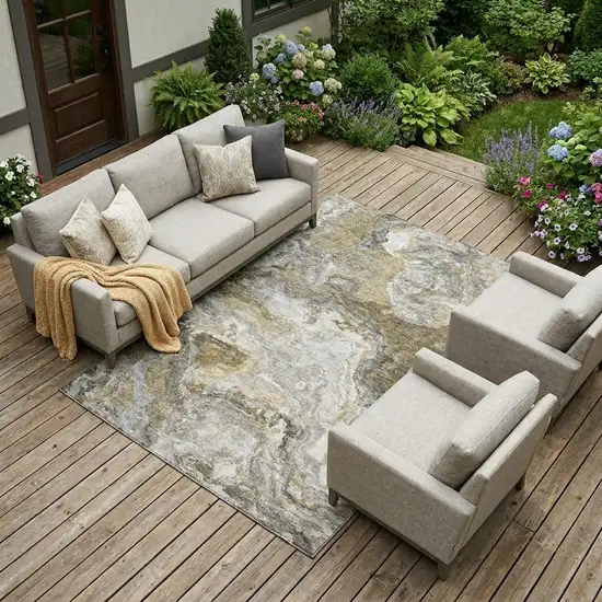 Granite Gray And Gray Abstract Washable Indoor Outdoor Area Rug Photo 1