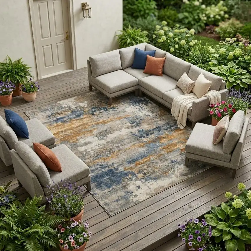 Granite Gray And Gray Abstract Washable Indoor Outdoor Area Rug Photo 1