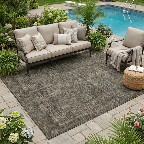 Granite Gray And Gray Oriental Washable Indoor Outdoor Area Rug Photo 1