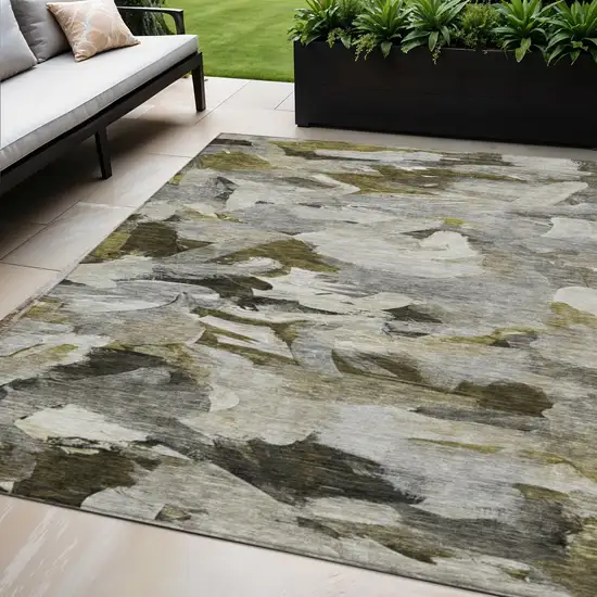Granite Gray And Green Abstract Washable Indoor Outdoor Area Rug Photo 1