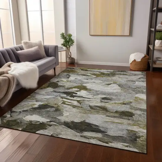 Granite Gray And Green Abstract Washable Indoor Outdoor Area Rug Photo 9