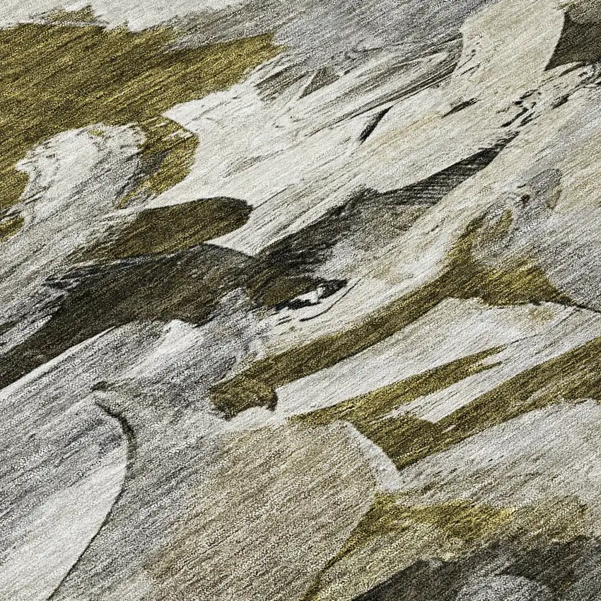 Granite Gray And Green Abstract Washable Indoor Outdoor Area Rug Photo 3