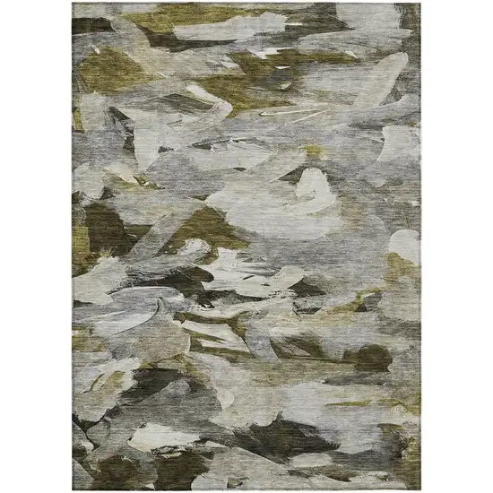 Granite Gray And Green Abstract Washable Indoor Outdoor Area Rug Photo 2