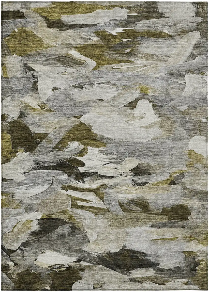 Granite Gray And Green Abstract Washable Indoor Outdoor Area Rug Photo 2