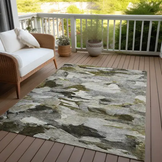 Granite Gray And Green Abstract Washable Indoor Outdoor Area Rug Photo 8