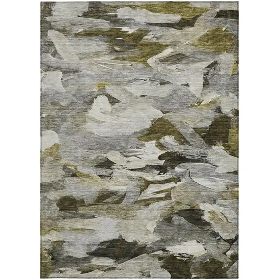 Granite Gray And Green Abstract Washable Indoor Outdoor Area Rug Photo 7