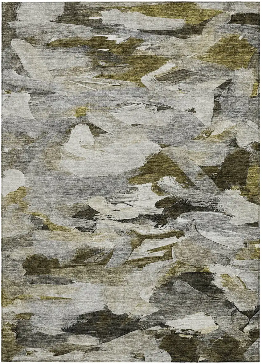 Granite Gray And Green Abstract Washable Indoor Outdoor Area Rug Photo 7