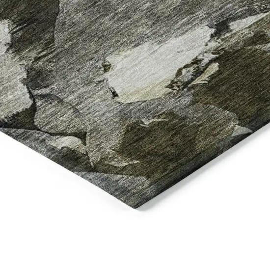 Granite Gray And Green Abstract Washable Indoor Outdoor Area Rug Photo 4