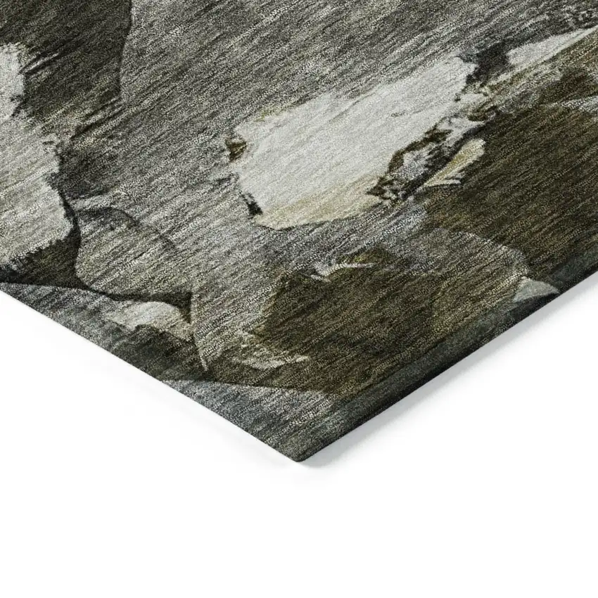 Granite Gray And Green Abstract Washable Indoor Outdoor Area Rug Photo 4