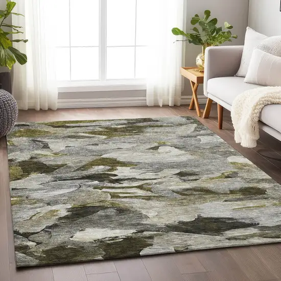 Granite Gray And Green Abstract Washable Indoor Outdoor Area Rug Photo 9