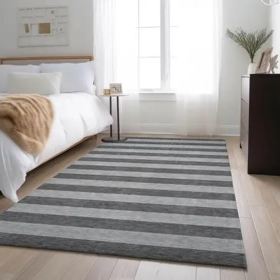 Granite Gray And Ivory Striped Washable Area Rug With UV Protection Photo 5