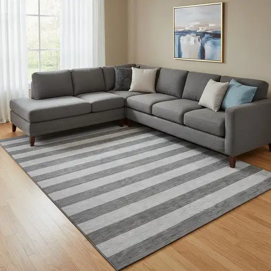 Granite Gray And Ivory Striped Washable Area Rug With UV Protection Photo 1