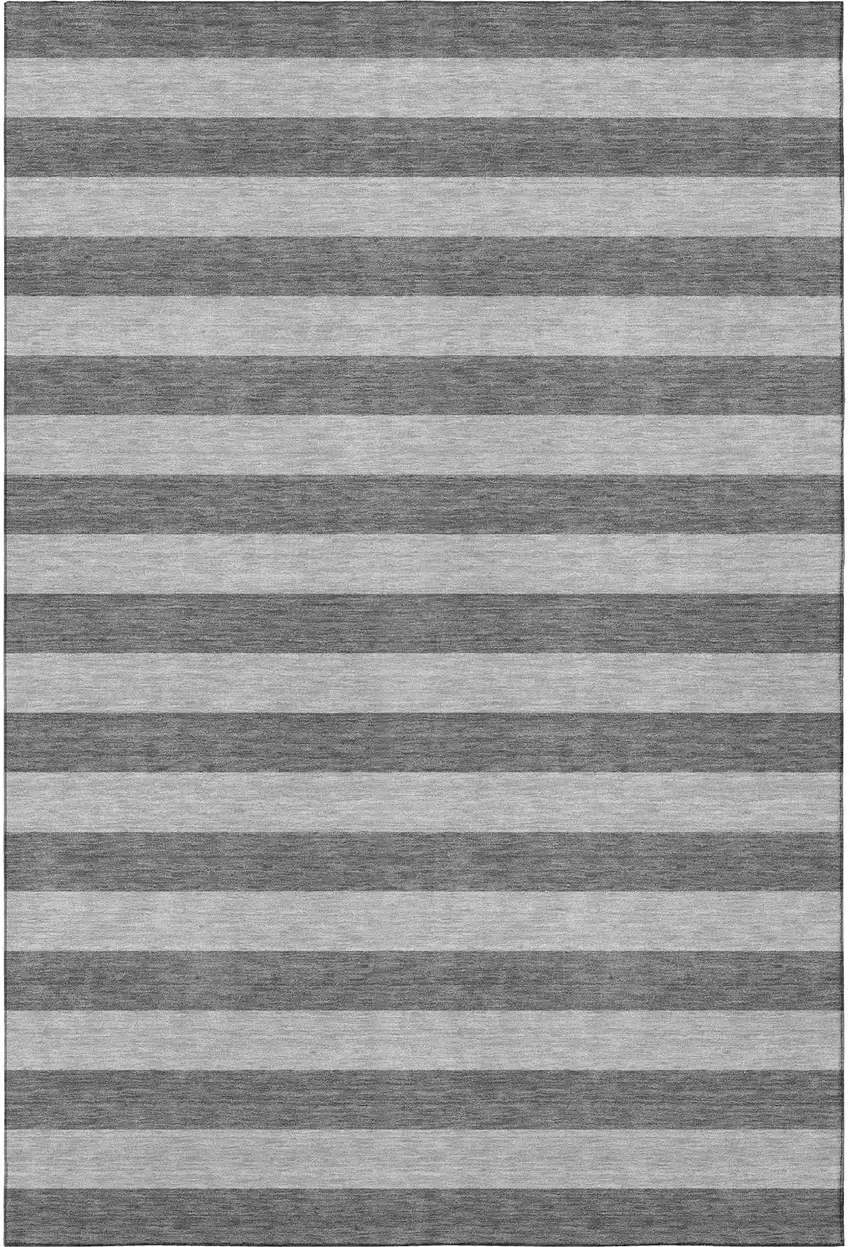 Granite Gray And Ivory Striped Washable Area Rug With UV Protection Photo 4