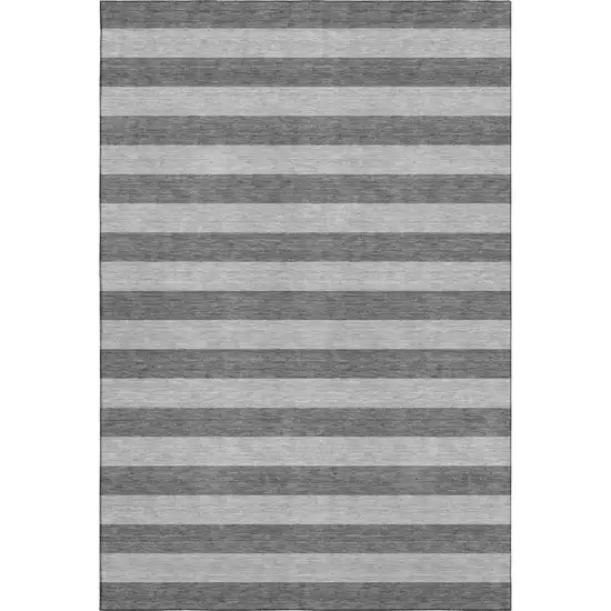 Granite Gray And Ivory Striped Washable Area Rug With UV Protection Photo 1